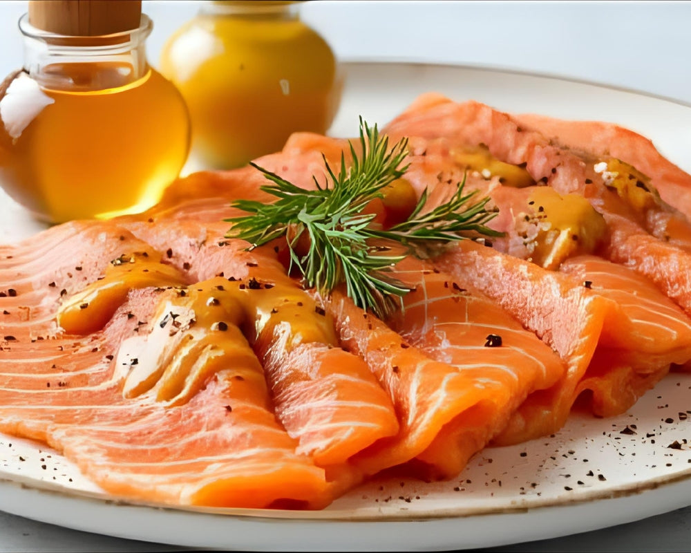 Geräucherter Lachs mit Senf‑Honig‑Glasur